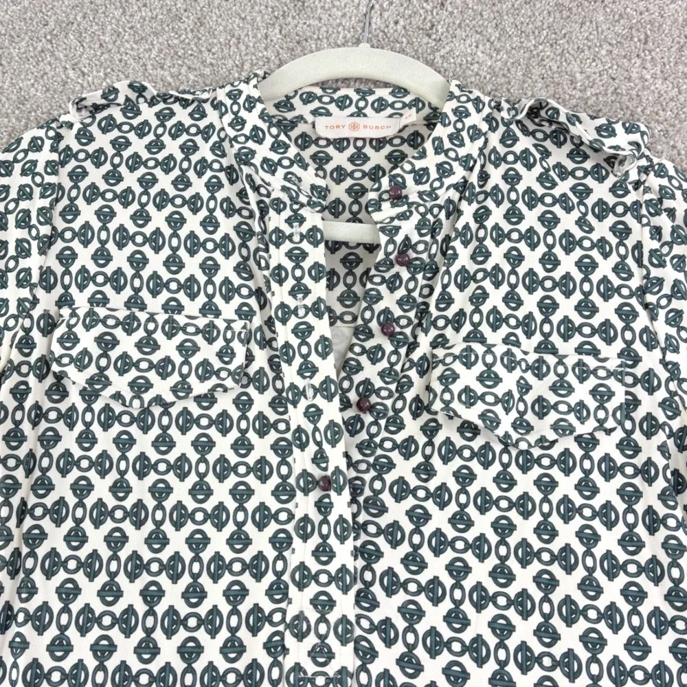 Tory Burch Katie Link Print Shirtdress‎ Rayon Midi Long Sleeve Button Up Size S